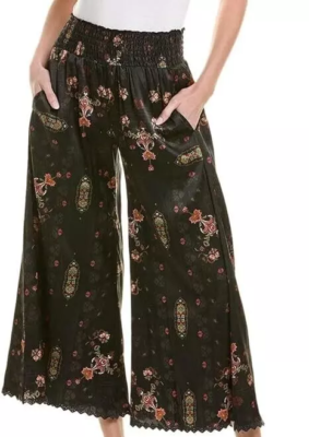 Johnny Was Biya Manning Silk Wide Leg Pants Black Floral