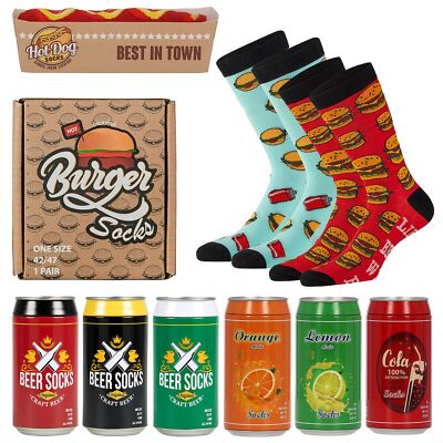 Apollo Herren Socken Socks Burger Menü Bier originell Verpackung lustig Spardose