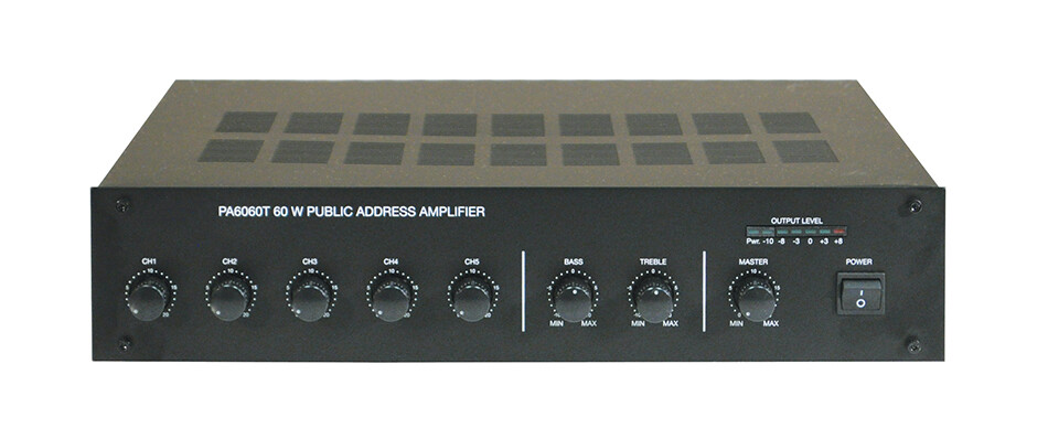 Mixing Amplifier for 100V Line or 8 ohm Speakers 60 watts 230VAC or 24DC Supply