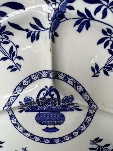 4 placas de parrilla divididas antiguas c 1914 Delph by Wood & Sons Inglaterra transferencia azul - Imagen 4 de 6