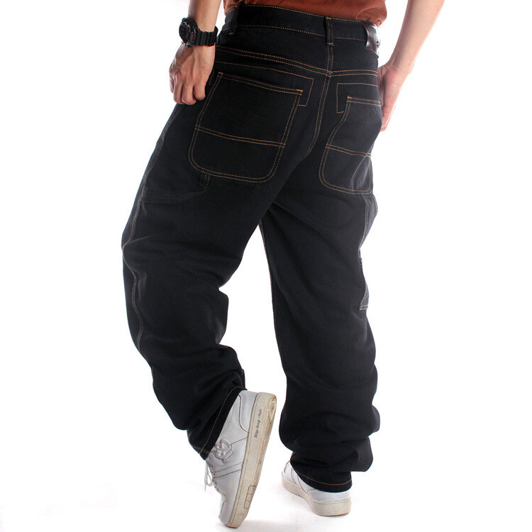 Mens Jeans Black Denim Baggy Loose Casual Fashion Pants Hip