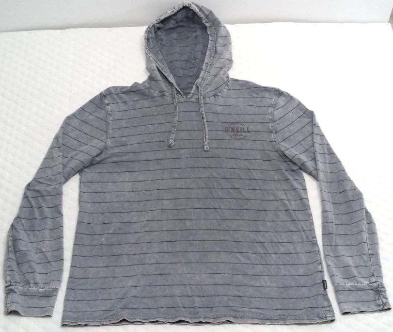 Camisa pulóver con capucha mediana O'Neill para hombre manga larga logotipo a rayas gris lavado Foto 3 de 4