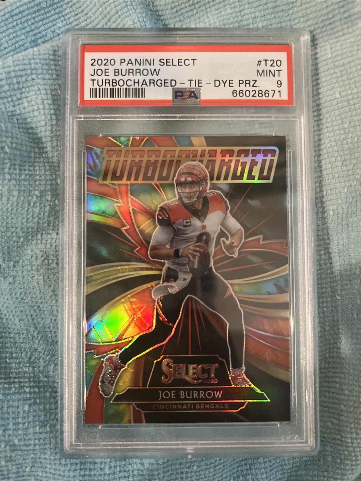 2020 Select Joe Burrow Turbocharged Tie Dye Prizm Rookie RC #/25 #T20 PSA 9