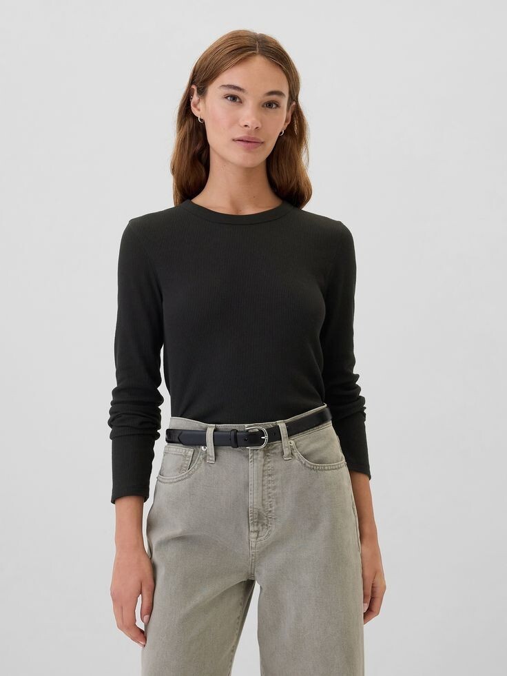 GAP Women's Waffle-Knit CrewNeck T-Shirt Sizes: S. M. L. XL. - Black