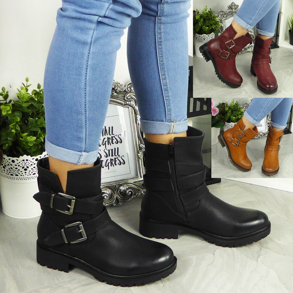 Biker buckle cheap zip boots