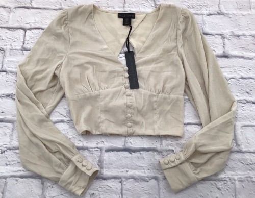 HOUSE OF HARLOW 1960 Velvet Open Back Crop Top Cream Womens Size Small - 第 1/6 張圖片