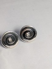 "Swank" Round Silver Tone Cuff Links with Black Swirl and Diamond Type Stone.