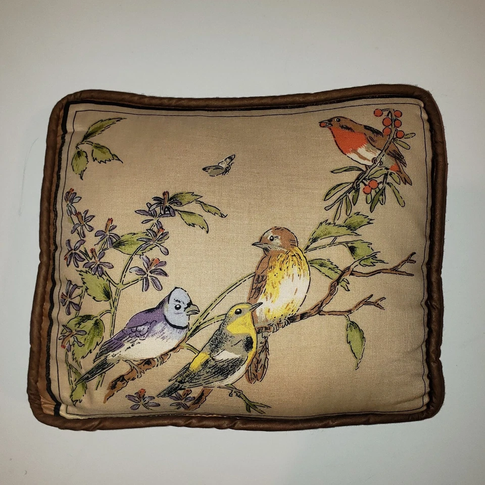 Vintage Birds Accent Pillow Reversible Handmade Farmhouse Cottagecore Decor  - Image 3 of 4