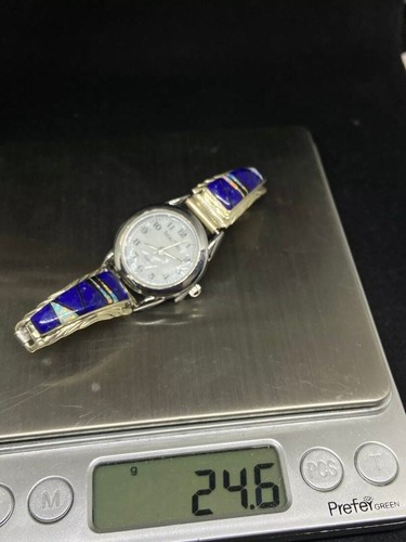 Navajo Inlay Lapislazuli, White Fire Opal & Jet Sterling Silber Uhr - Bild 9 von 9