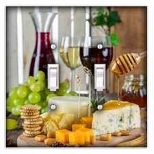 Wine and Cheese Decorative Double Toggle Light Switch Cover Wall Plate Cover
