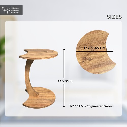 C-Shaped Wooden Side Table Space Save Moon End Table Perfect for Sofas - Picture 13 of 13