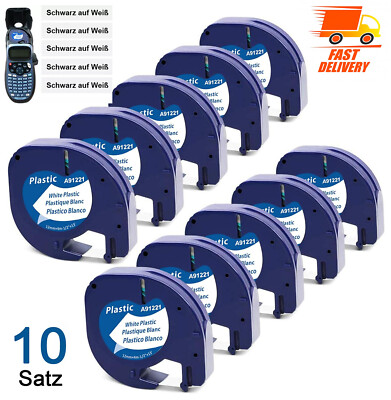 91221 Schriftband für Dymo Letra Tag Band LT-100T LT-100H XR XM Weiß 12mm 1/2''