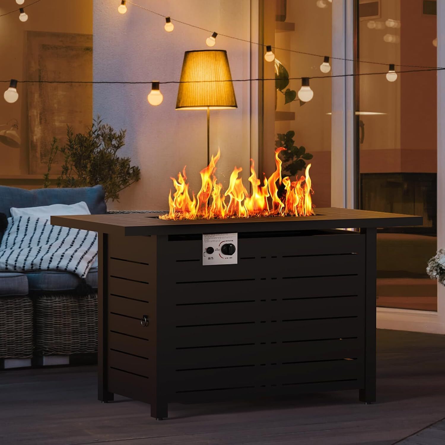 43 Inch Propane Fire Pit Table, 50000 BTU Outdoors Gas Fire Pit Table with Lid