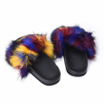 Faux Fur Fairy Open Toe Slippers Multicolor Size 8 | eBay display picture 1