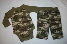 Baby Boys Outfit CAMOUFLAGE L/S BODYSUIT SHIRT  WOVEN PANTS Brown Green 0-3 MO