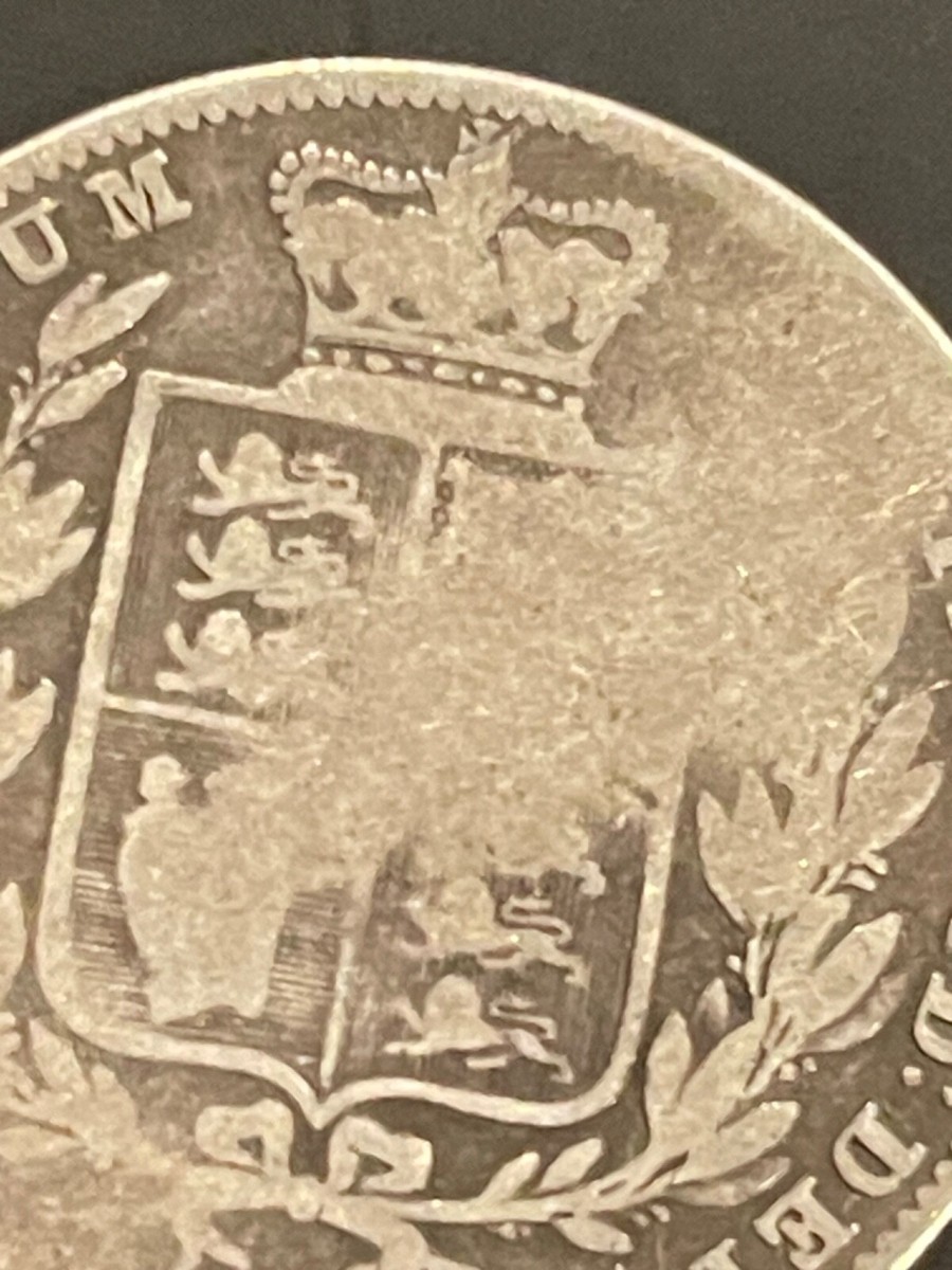 WORN CIRCULATED 1844 GREAT BRITAIN SILVER HALF CROWN KM# 740 QUEEN