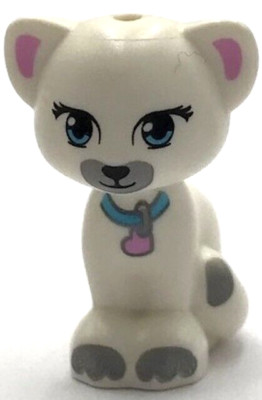 Lego New White Cat Friends Elves Sitting w/ Collar Pink Heart Part