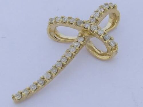 s P036- Genuine 9K 9ct SOLID Yellow GOLD 0.50ct NATURAL Diamond Cross Pendant - Picture 1 of 3