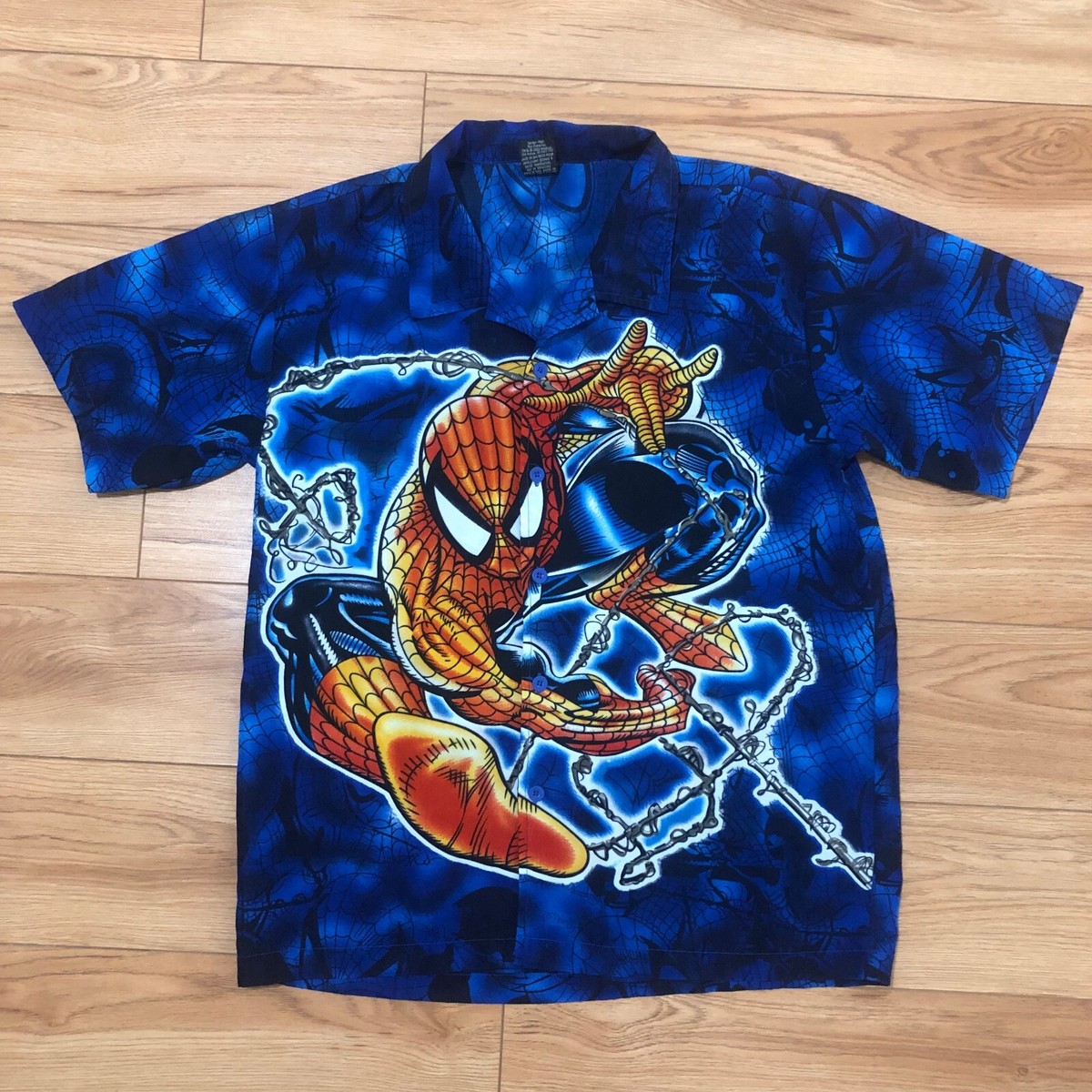 2002 RARE Marvel Tag SPIDER MAN Shirt Men's M Button Up