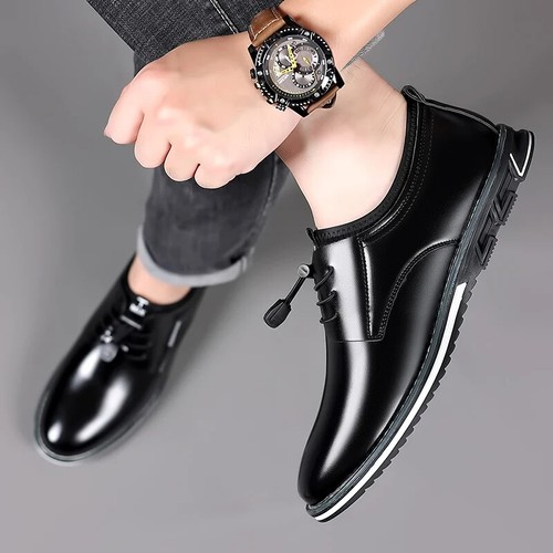 Men Business Casual Shoes Lace Up Leather Oxfords Waterproof Flat Dress Shoes - Picture 10 of 25