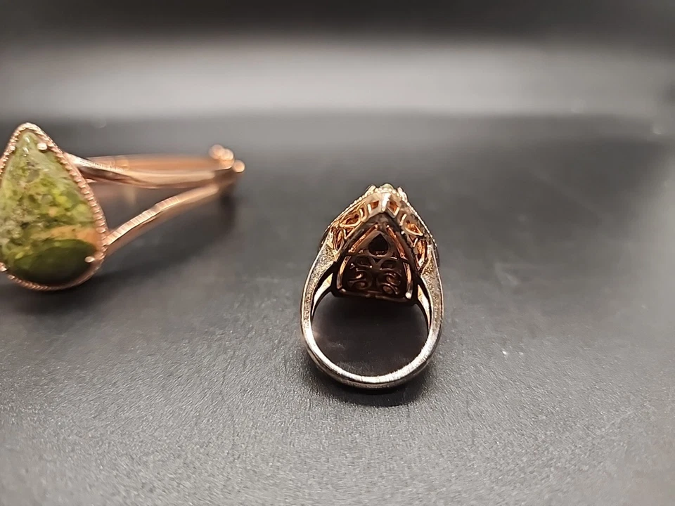 Brazalete y anillo Timna Unakite lágrima cobre bisagras tamaño 7,5, conjunto JTV Foto 3 de 4