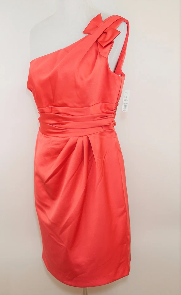 DAVIDS BRIDAL Women's 12 Pink Guava One Shoulder Satin Dress Bridesmaid Formal - Image 2 of 4
