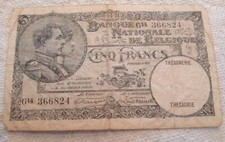 1931 Belgium 5 Francs/Heavy Circulated/P-97b #11482