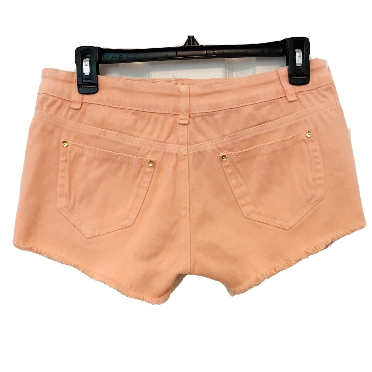 Rose Player Womens S Peach X's & O's Embroidered Raw Hem