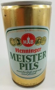 VINTAGE Henninger Meister Pils Beer Ca pull tab 12 oz Germany EMPTY b1