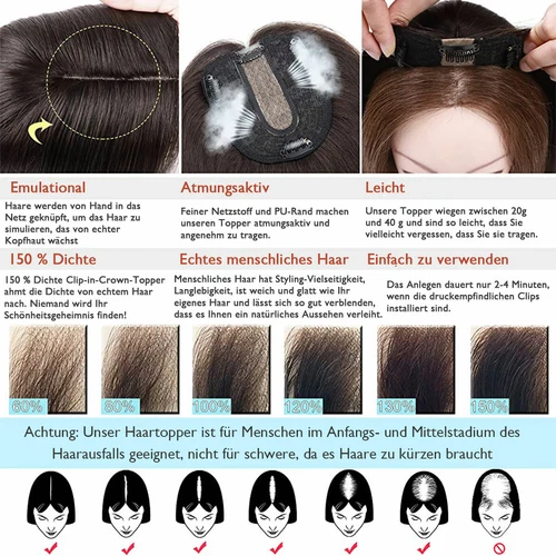 100% Echthaar Topper Toupet Extensions Clip In Remy Human Hair Toupee Haarteil l - Bild 7 von 84