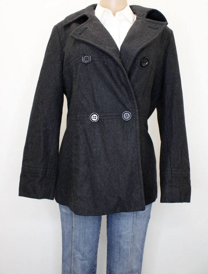 Casaco feminino Marvin Richards New York tamanho G preto peito duplo forrado de ervilha - Imagem 2 de 4