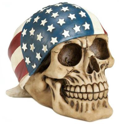 Human Head Skeleton Death Skull Statue Biker American Flag Bandana Headwrap Prop