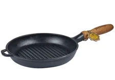 9.45" Maysternya Cast Iron Grill Pan Skillet with Wood Handle