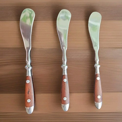 3 Vintage MCM Chefs Bistro Grano Madera Acero Inoxidable Mantequilla, Charcutería Brillante - Imagen 2 de 7