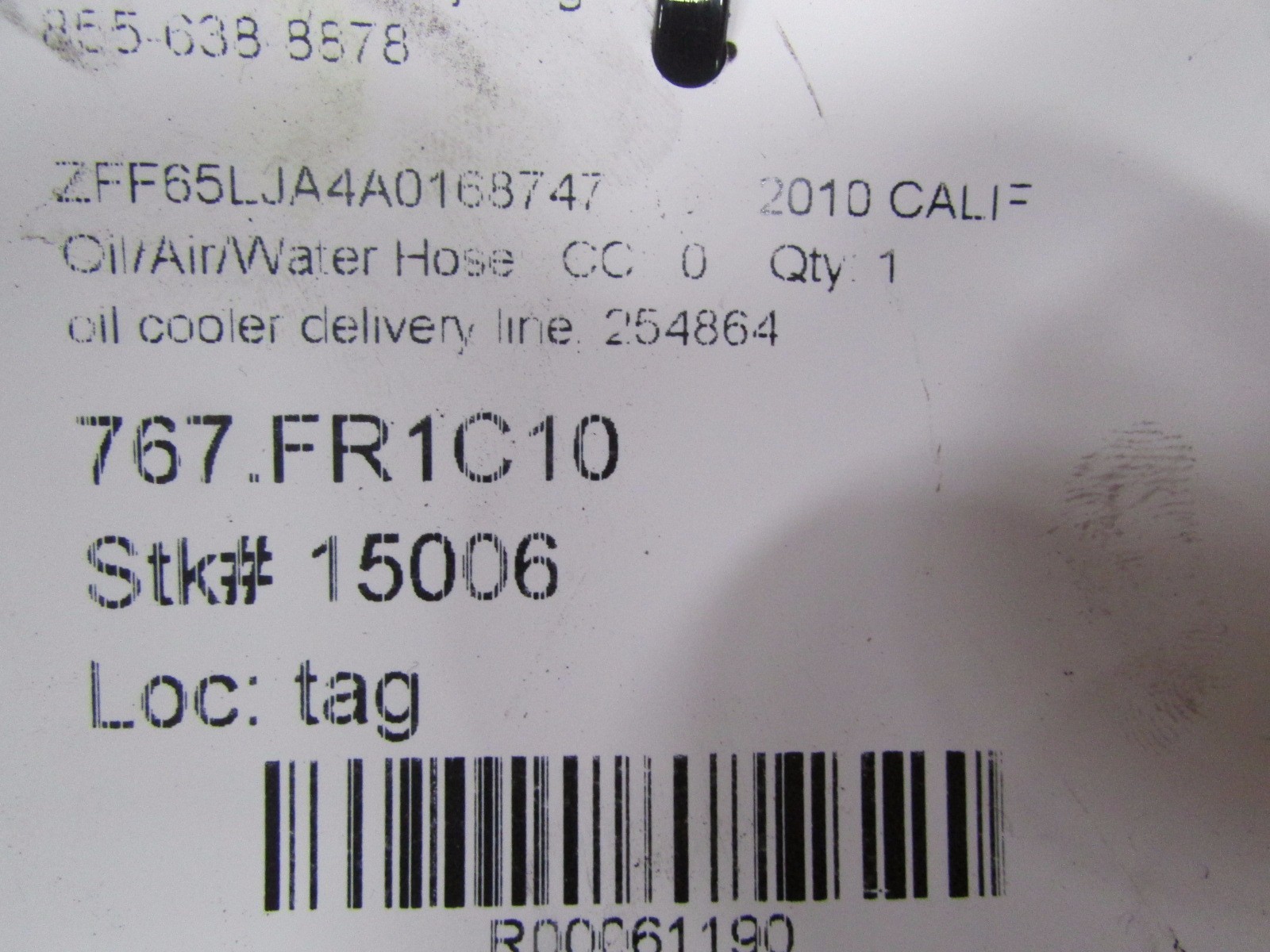 Ferrari California, Rear Radiator Oil Delivery Line, Used, P/N 254864