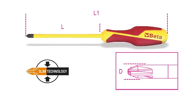 Beta Tools 1275MQ/C VDE 1000V Insulated Screwdriver for Combined PH1/LPP