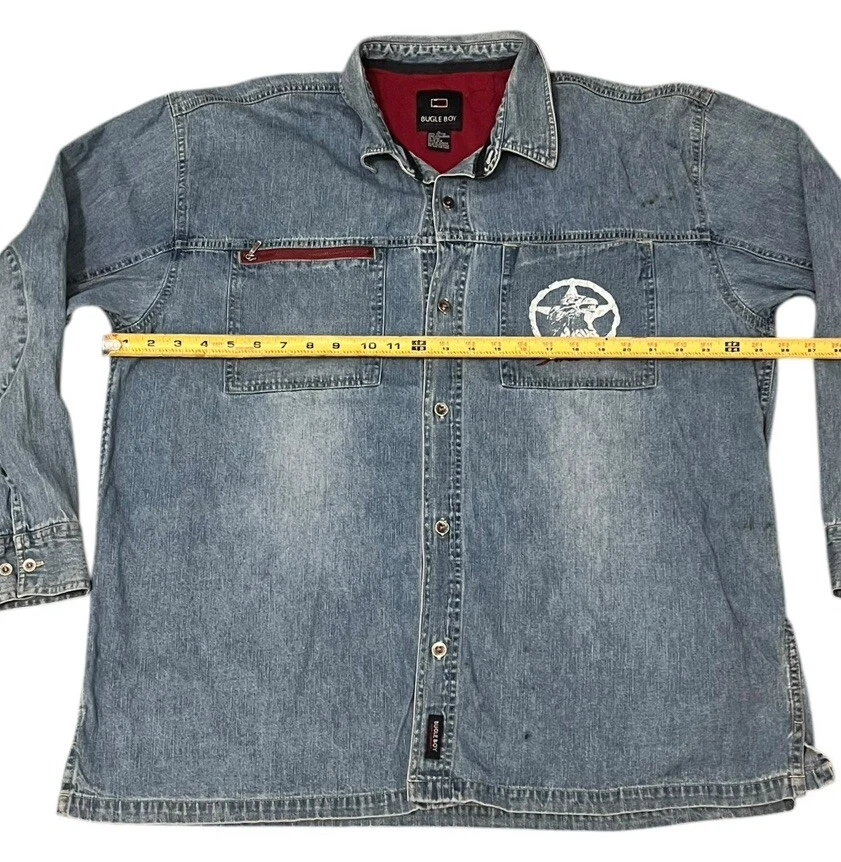 Vintage Bugle Boy LS Button Up Denim Shirt  Y2K Men’s  L Blue Light Wash Cotton - Image 4 of 4
