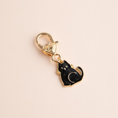 Cute Black Kitty Cat Kitten Cartoon Heart Charm Keychain Keyring Key Gift Idea