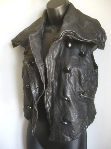 KAREN MILLEN Steampunk Leather Gilet waistcoat 4 6 8 XS biker dom military goth - Picture 10 of 23