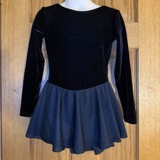 Motionwear Black Glitter Velvet Long Sleeve Figure Skating Dress IC 6x-7
