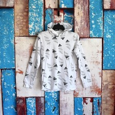 Youth Kids Adidas All Over Print Hoodie Long Sleeve XLARGE White