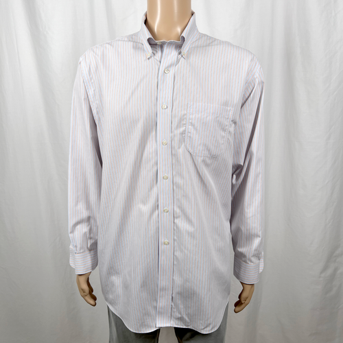 Brooks Brothers Mens 17 Blue Orange Striped Non-Iron Long Sleeve Button-Up Shirt
