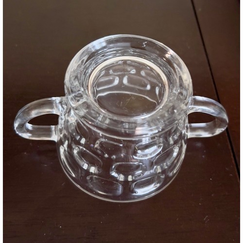Vtg Federal Glass Thumbprint Clear Glass Sugar 3" & Creamer 2.5" Set No Lid - Picture 4 of 6