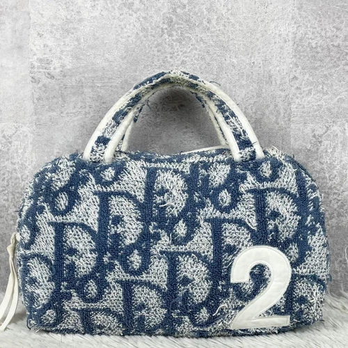 Sac à main Christian Dior Trotter n°2 vintage pile mini fourre tout Boston beige marine