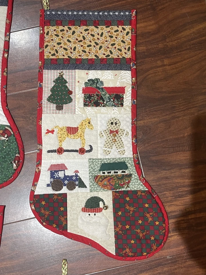 Handmade quilted CHRISTMAS STOCKINGS LOT OF 4 - Изображение 2 из 4