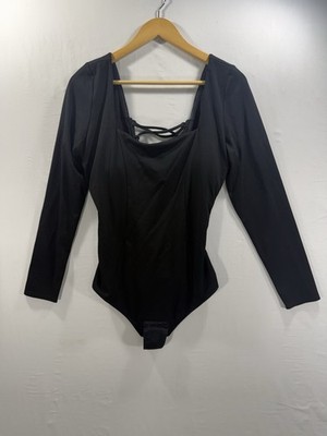 TA3 Black Sculpting One Piece Swimsuit Lace-Up Back Long Sleeve XL Shapewear