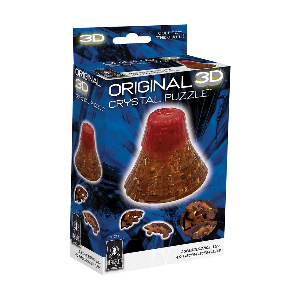 Nuevo - Rompecabezas de cristal 3D BePuzzled - Volcán (marrón/rojo): 40 piezas - edades 12+ Foto 2 de 4