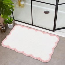 24x17 Inch Pink Cute Scalloped Bathroom Rug Non Slip Washable Soft Bath Mat