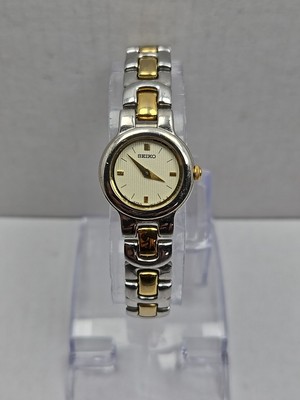 Seiko V400 1140 Womens Quartz Watch New Battery Vintage Silver Gold Tone Dainty