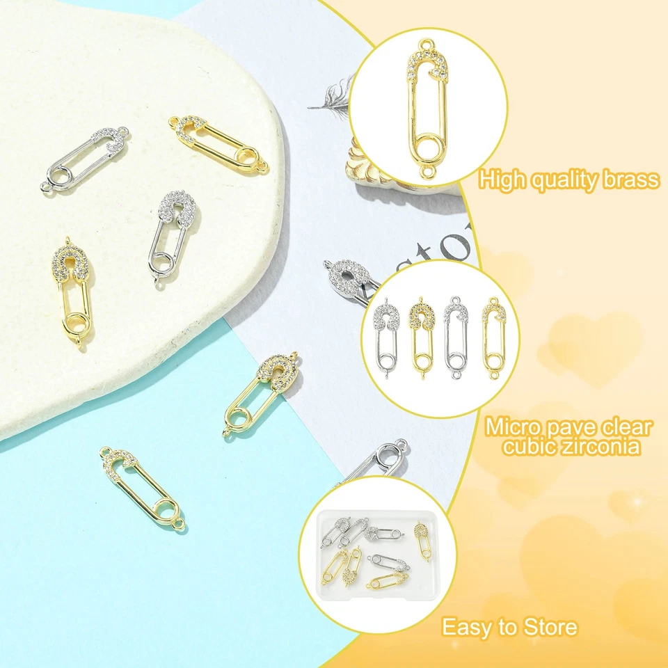 Dijes conector pasador de seguridad de latón 8 piezas con 2 bucles plata oro pasadores grandes eslabones Foto 3 de 4
